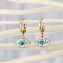 1 par de pendientes de aro de ojo malvado para mujer, con diamantes de imitación brillantes Vintage, Color dorado, Metal, circonita, Ojo Azul, joyería turca 2024 - compra barato