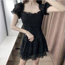 Black Short-Sleeve Sequin Embroidered Dress Square Collar Chiffon Dress Women 50S 60S Vintage Vestidos 2024 - buy cheap