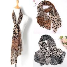 150*48cm Elegant Leopard Print Chiffon Scarf Wrap Shawl Stole Scarves For Women Winter Fashion Elegant Women Leopard Chiffon 2024 - buy cheap