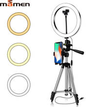 Mamen-anel de luz led com controle de intensidade, 6/20/26cm, para estúdio de vídeo, selfie, fotografia e youtube, com suporte para celular 2024 - compre barato