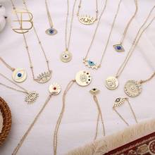 2020 New Fashion Ladies Chic Gold Chain Colorful Rhinestone Filled Evil Eye Coin Necklaces For Women Bohemian Gold Necklaces 2024 - buy cheap