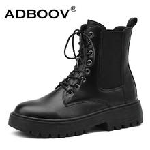 ADBOOV-Botas Chelsea de cuero sintético para mujer, botines de motocicleta, zapatos Martins, color negro 2024 - compra barato