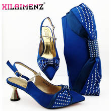 Zapatos de fiesta nigerianos de estilo Retro para mujer, juego de bolsos a juego, decorados con diamantes de imitación en zapatos y bolsos de boda italianos azules reales conjunto 2024 - compra barato