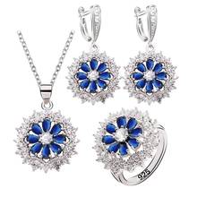 Blue Sapphire 925 Silver Jewelry Set for Women Earrings Necklace penant Ring Yellow Green 4 Colors 2024 - buy cheap