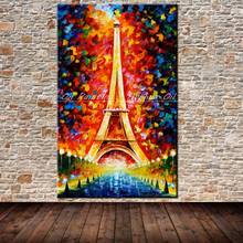Feito à mão romântico cidade paris torre eiffel paisagem pinturas paleta faca pintura a óleo da lona para sala de estar decoração casa 2024 - compre barato