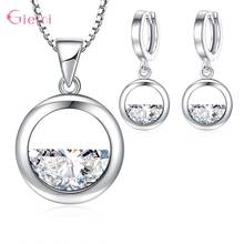 Simple Classic 925 Sterling Silver Stunning 5A Zircon Round Luxury Pendant Necklace Drop Earrings Jewelry Set For Woman Gifts 2024 - buy cheap