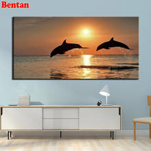 5D Diy Diamond Painting Large dolphin sea sunset Full square round mosaic 3d picture of Rhinestone embroidery modern decoration 2024 - buy cheap
