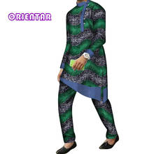 Комплект из 2 предметов, мужская одежда в африканском стиле, рубашка с длинными рукавами и штаны, традиционный Африканский костюм с принтом Базен риче, Dashiki, брюки, WYN844 2024 - купить недорого