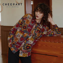 Cheerart camisa feminina manga longa vintage, outono 2020, blusa feminina, botão up, gola, camisa para mulheres, estampa floral 2024 - compre barato