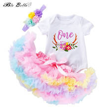 Conjunto de vestido de bautizo para bebé, conjunto de ropa de fiesta de 1 °/2 ° cumpleaños para niños pequeños, Body de bebé rosa esponjoso + faldas de tutú + diadema, conjunto de 3 uds. 2024 - compra barato