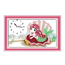 Graceful time cross stitch kit 14ct 11ct count print canvas wall clock stitching embroidery DIY handmade needlework 2024 - buy cheap