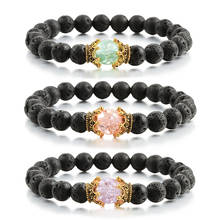 Trendy Men Women Bracelet 7 Colors Natural Stone Lava Beads Crown Elastic Buddha Bracelets Bangles Couple Jewelry Gifts Pulseira 2024 - buy cheap