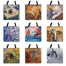Bolso de mano con estampado artístico de pintura al óleo de gato Pastoral para mujer, bolsa de hombro informal, bolso de compras al aire libre, bolsa de playa 2024 - compra barato