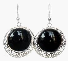 925 Sterling Silver Hook Natural Black Natural jade Onyx Coin Beads Earrings 2" Silver natural gem/jade/coral/opal Marcasite 2024 - buy cheap