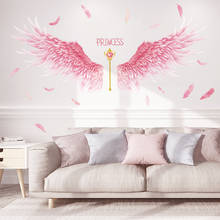 Shijuekongjian-pegatinas de pared de alas de plumas rosas, calcomanías de dibujos animados de cetro para habitación de niños, Decoración de casa de dormitorio de bebé 2024 - compra barato