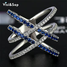 Visisap New Creative Crossover X-Shaped Fashion Party Rings for Women Blue and White Zircon Ring Jewelry Wholesale B2395 2024 - buy cheap