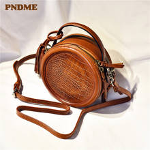 PNDME-Bolso de mano de piel auténtica para mujer, bandolera de piel de vaca, con patrón de cocodrilo, Estilo vintage 2024 - compra barato