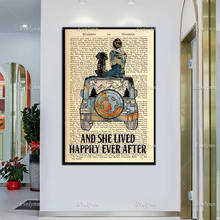 Póster de "She Lived Happily Ever tras", impresión artística de chica, perro amoroso, arte de pared dorado, lienzo de montaña, decoración del hogar, regalo de amante de viajes 2024 - compra barato