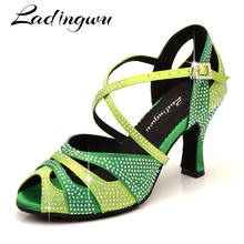 Ladingwu Rhinestone Dance Shoes Latin Salsa Dance Girls Shoes Dark Green Light Green Gradient Dance Shoes Women Pink Small mouth 2022 - buy cheap