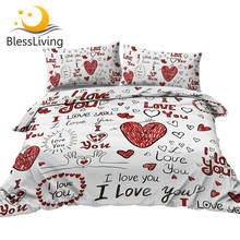 BlessLiving I Love You Bedding Set Hearts Quilt Cover for Couples Red Lips Bedspreads Hand Drawn Bed Set Valentine's Day Gift 2024 - buy cheap