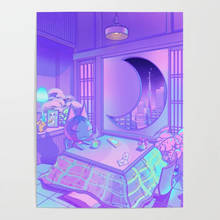 Pintura en lienzo de gato púrpura para decoración del hogar, impresiones en forma de luna, imágenes de ventana, arte de pared Modular, vista nocturna de la ciudad, póster para dormitorio 2024 - compra barato