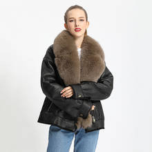 Winter Short Black Leather Jacket Women Real Fur Collar Moto Sheepskin Shearling Coat MJF-SJ-14 2024 - buy cheap