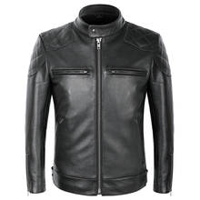 Chaqueta de cuero de vaca genuino para hombre, abrigo de cuero auténtico desgastado para motociclista, de alta calidad, color negro 2024 - compra barato