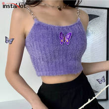InstaHot Purple Knitted Spaghetti Strap Camis Sleeveless Sexy Butterfly Casual Elegant Sweet Streetwear Tank Top Stretch Cami 2024 - buy cheap
