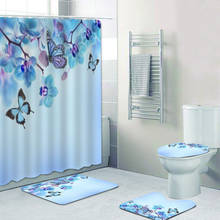 Новый элегантный цветочный набор для ванной с бабочкой, занавески для душа, занавески для ванной, коврик для ванной, ковер, Цветочный Декор для дома 2024 - купить недорого