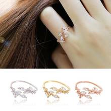 Fashion Leaf Rose Gold Zircon Ring For Girl Women Yellow Gold AAA Zircon Gemstone Wedding Ring 925 Sterling Silver Color Rings 2024 - buy cheap