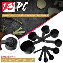 Cucharas medidoras de plástico negro, juego de tazas apilables para cocina, utensilios de cocina para hornear, 10 piezas 2024 - compra barato