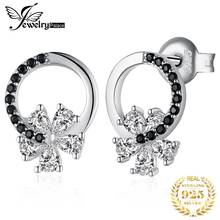 JewelryPalace-pendientes de plata de ley 925 con forma de flor para mujer, aretes pequeños, plata esterlina, espinela negra auténtica, círculo redondo 2024 - compra barato