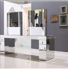 Salão de beleza loja espelho mesa de mármore de aço inoxidável com tela sensível ao toque led luz cabeleireiro espelho 2024 - compre barato