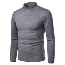 Suéter gola alta masculino blusa tricô, outono inverno quente frio justo casual pulôver cor sólida plus size 2024 - compre barato