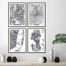 Washington City Map Posters and Prints Atlanta,Miami,Seattle,Philadelphia American City Map Canvas Painting Home Wall Art Decor 2024 - buy cheap