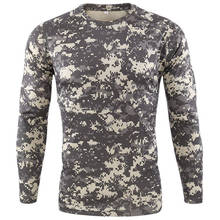 Camiseta camuflada masculina de secagem rápida, camiseta militar esportiva com gola redonda e mangas longas 2024 - compre barato