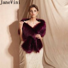 JaneVini Bruids Cape Wine Red Fur Bridal Bolero Wraps Evening Dress Wedding Shawl Winter Faux Fur Stole Women Shrugs Party Capes 2024 - buy cheap