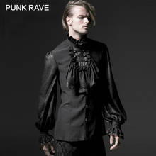 PUNK RAVE Gothic Black White Soft Lace High Stand Collar Stage Chiffon Men Shirt Male Long Sleeve Embossing Blouse Turtle Button 2024 - buy cheap