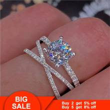 Vecalon anillo Across Fashion 925 plata esterlina AAAAA Cz anillos de compromiso de la banda de la boda para las mujeres de la joyería nupcial del dedo del partido 2024 - compra barato