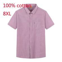 Camisa de manga corta a rayas para hombre, camisa informal supergrande de algodón 100%, con cuello cuadrado, talla grande 3XL-6XL 7XL8XL, a la moda, novedad de verano 2024 - compra barato