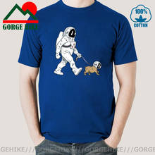 Camiseta divertida para hombre, camisa de nave espacial, con diseño de perro astronauta caminando, cohete, StarmanX 2024 - compra barato