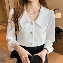 Blusa feminina branca 2021, camisa sexy de chiffon de manga comprida plus size para mulheres verão 2024 - compre barato