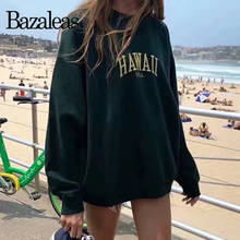 Женский винтажный пуловер Bazaleas с круглым вырезом, Модный Зеленый Гавайский свитшот с вышивкой и длинным рукавом, свободные толстовки 2024 - купить недорого