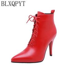 Blxqpyt botas femininas elegantes de pele e tornozelo, tamanho grande e pequeno 30 a 48, sapatos femininos de salto alto com renda ponta fina e plataforma de casamento, 226 2024 - compre barato