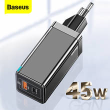 Baseus GaN 45 Вт USB зарядное устройство для Samsung S20 iPhone Xiaomi Мобильный телефон Quick Charge 4,0 3,0 QC SCP быстрое зарядное устройство PD Type C зарядное устройство 2024 - купить недорого