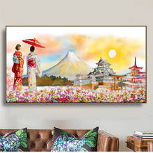 Pintura diamante grande estilo japonês faça você mesmo flor de cerejeira templo redondo inteiro bordado 5d mosaico romântico 2024 - compre barato