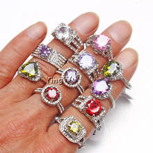 Yingwu 10Pcs Classic Silver Plated Rhinestone Zirconia Rings For Women Party Fashion Bulk Jewelry Mixed Lots Free Shipping 2024 - buy cheap