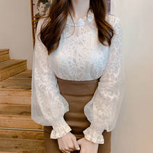 40# Fashion Women’s Elegant Blouses Solid Color Puff Sleeve Lace O-neck Long Sleeve Vintage Tops Vintage Shirts Женские Вещи 2024 - buy cheap