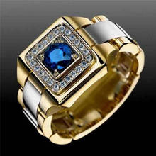VAGZEB Золотое серебряное цветное свадебное кольцо серебряного цвета с синим CZ камнем Винтажное кольцо в стиле панк для мужчин 2024 - купить недорого