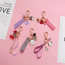 Creative Crystal Cherry Key chain Cute Cartoon love Ribbon Keychains Women Bag Car Fashion Gift KeyRing Pendant 2024 - buy cheap